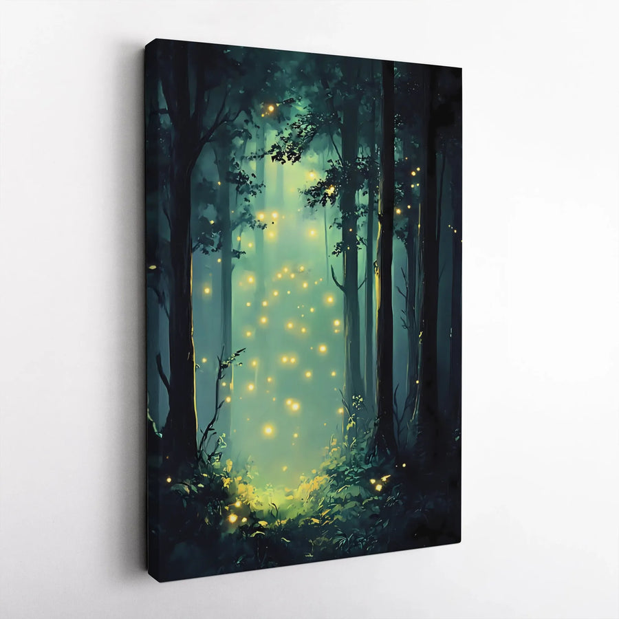 Enchanted Forest Wall Art | Magical Firefly Glowing Woods Canvas Print | Premium Gallery Wrap Decor | Nature Lover Gift