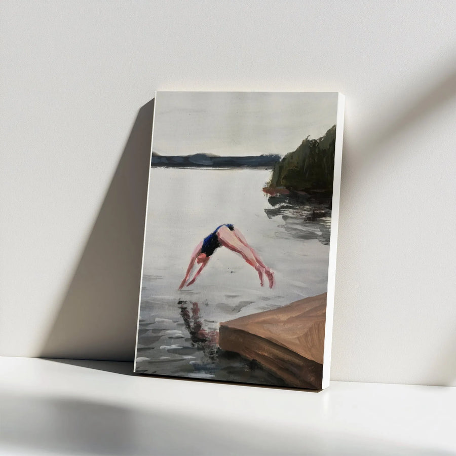 Lake Swimmer Canvas Wall Art | Impressionist Style Diving Woman | Premium 1.25" Thick Canvas | Lake House Decor Gift for Wild Swimmers