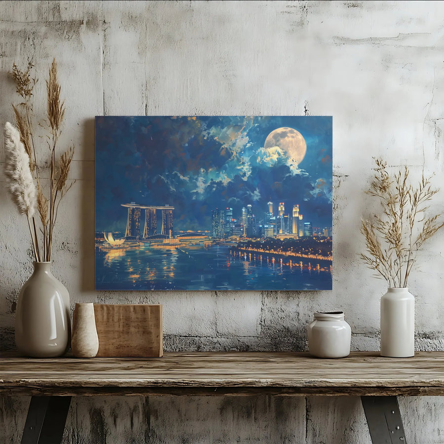 Singapore Skyline Canvas Art | Marina Bay Sands Night View | Premium Gallery Wrap Print | Travel Home Decor Gift
