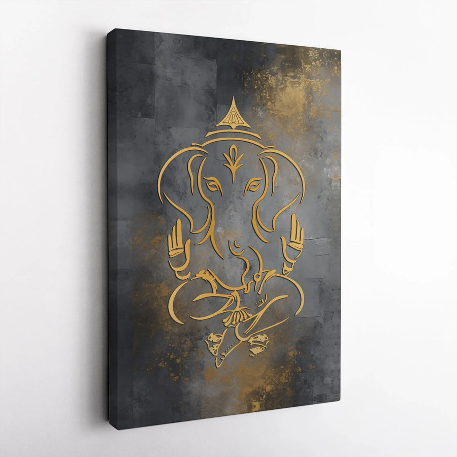 Ganesha Canvas Wall Art | Modern Gold Ganesha Line Art | Premium Gallery Canvas | Spiritual Home Decor & Yoga Studio Gift