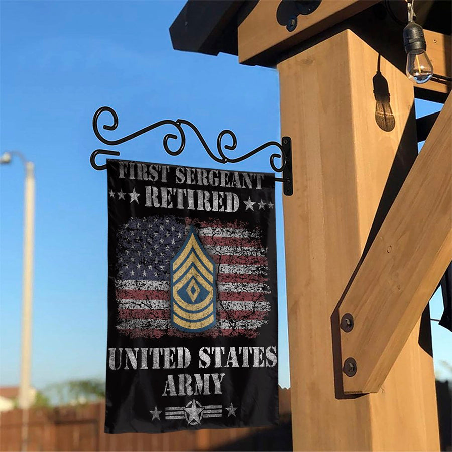 First Sergeant Retired Garden Flag | U.S. Army Veteran Patriotic Yard Decor | Weather-Resistant Premium Polyester | Military Retirement Gift