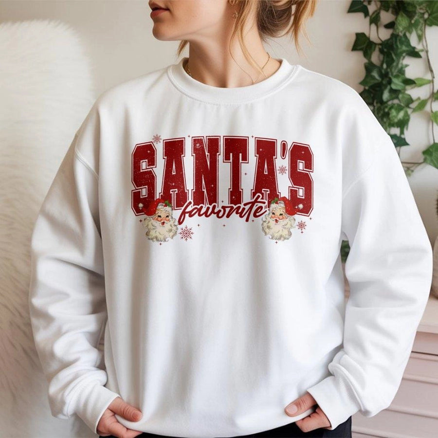 Santa's Favorite Sweatshirt | Retro Christmas Graphic Pullover | Premium Cotton Blend | Funny Holiday Gift for Women and Men
