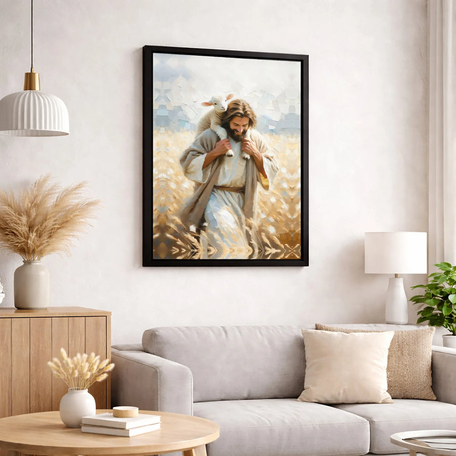 Jesus The Good Shepherd Canvas Print | Impasto Style Religious Wall Art | 1.25 Inch Premium Gallery Wrap | Christian Home Decor Gift for Believers