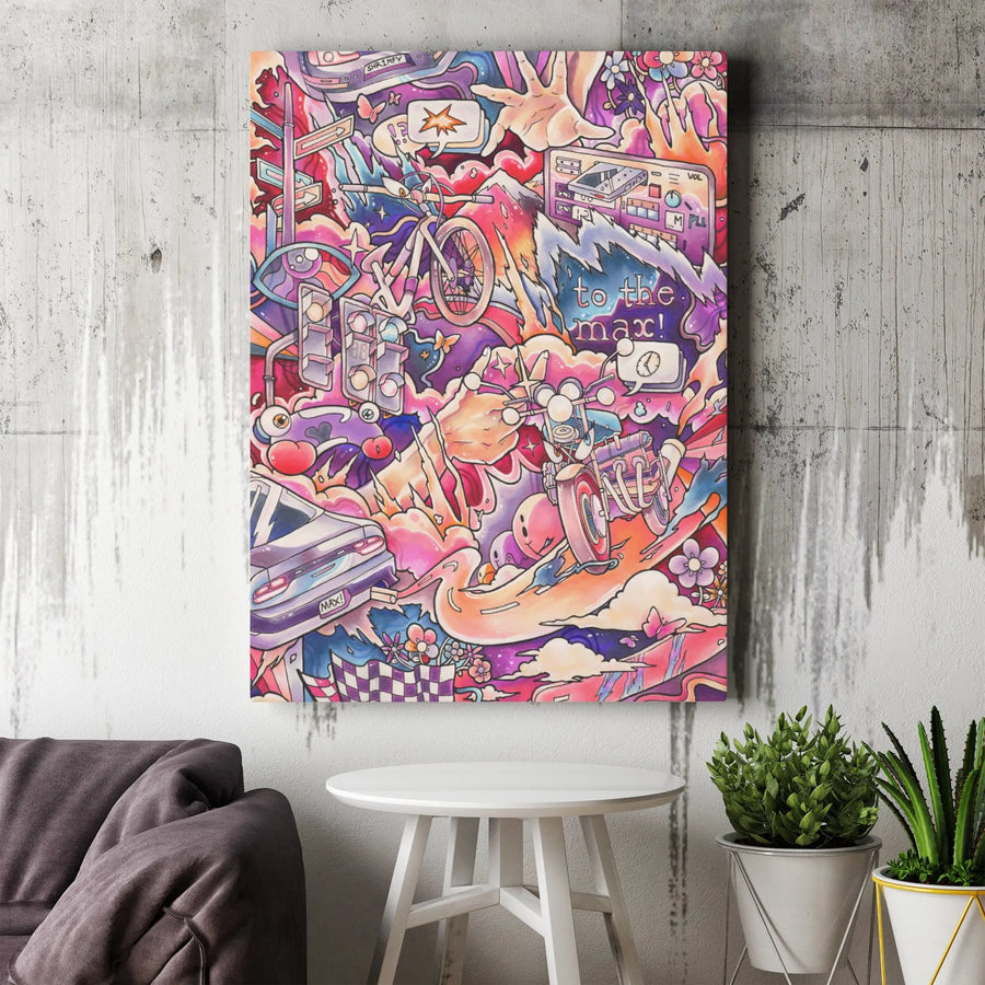 Psychedelic Graffiti Wall Art | Urban Doodle Street Style Canvas | Premium Gallery Wrap Print | Vibrant Pop Culture Decor for Teens & Gamers