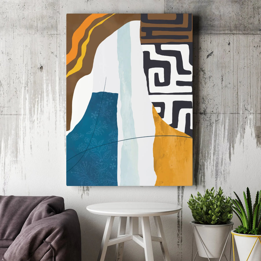 Abstract Geometric Canvas Wall Art | Tribal & Botanical Collage Design | 1.25 Inch Gallery Wrap | Modern Home Decor Gift
