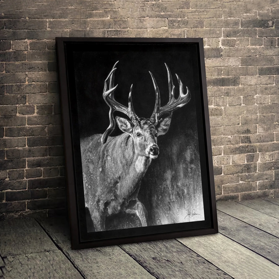 Whitetail Deer Wall Art | Black and White Buck Sketch Drawing | Premium Gallery Wrapped Canvas | Rustic Lodge Decor Gift for Hunters