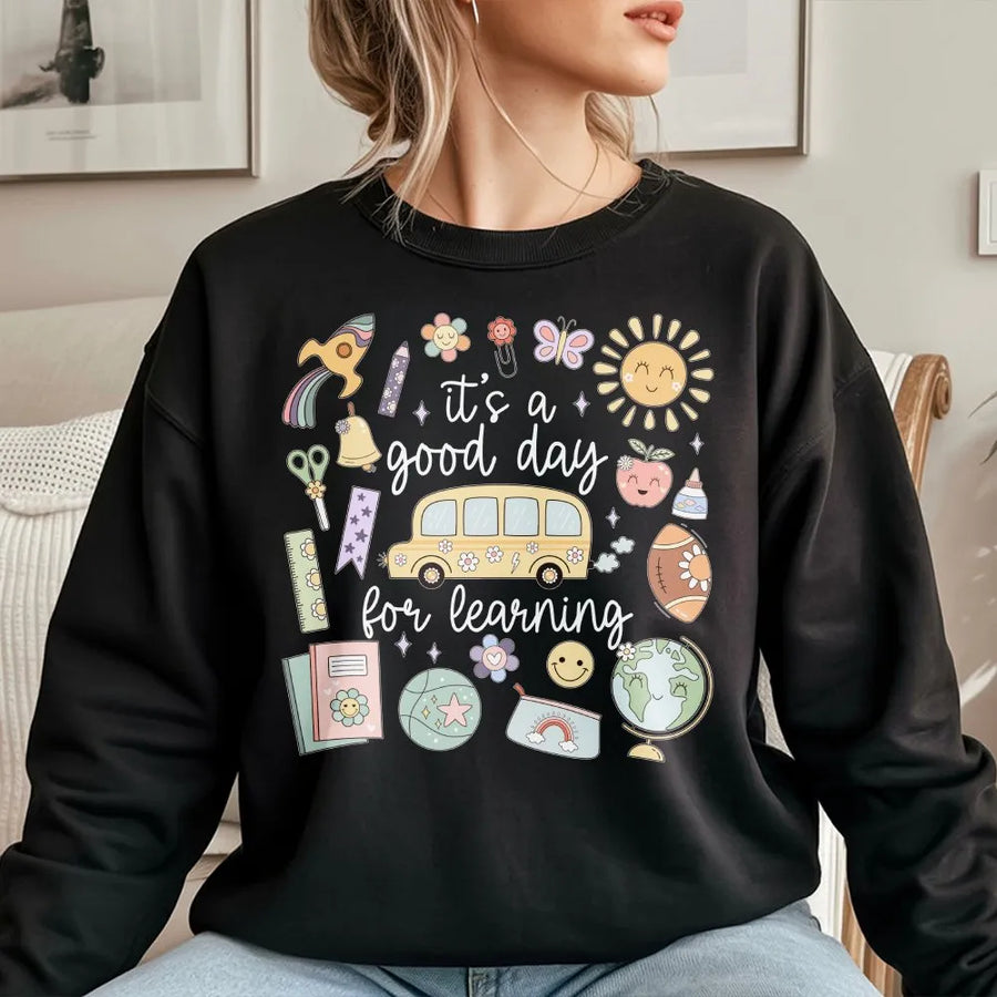 Good Day for Learning Teacher Shirt | Whimsical School Doodle Graphic Tee | Premium Soft Cotton | First Day of School Gift for Educator