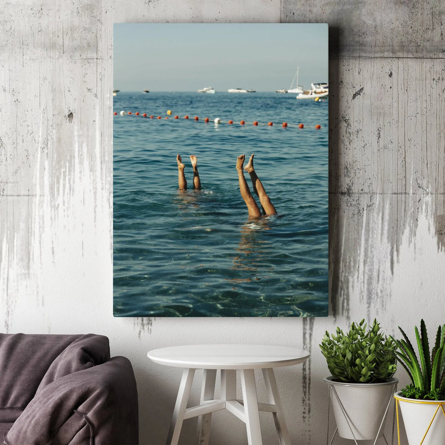 Summer Ocean Handstand Canvas Print | Vintage Style Photographic Wall Art | Premium Canvas | Unique Coastal Home Decor Gift