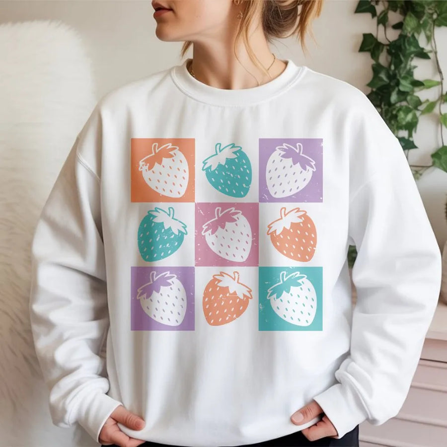 Strawberry Sweatshirt | Retro Pop Art Fruit Design | Premium Cotton Blend | Gift for Cottagecore Aesthetic Lovers