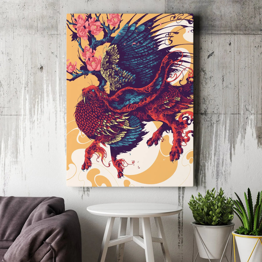Wolpertinger Canvas Wall Art | German Folklore Mythical Creature Illustration | Premium Gallery Wrapped Print | Gift for Mythology & Cryptozoology Fans