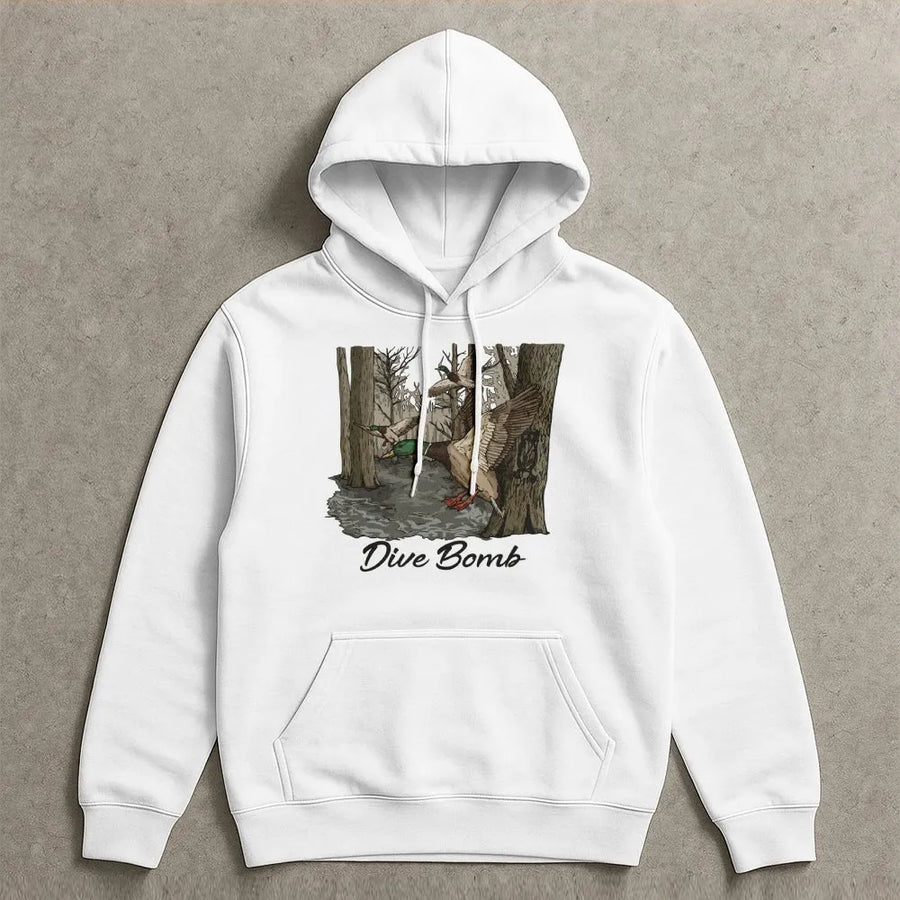 Dive Bomb Duck Hunting Hoodie | Funny Waterfowl Graphic Pullover | Premium Cotton Blend | Gift for Hunter and Outdoorsman