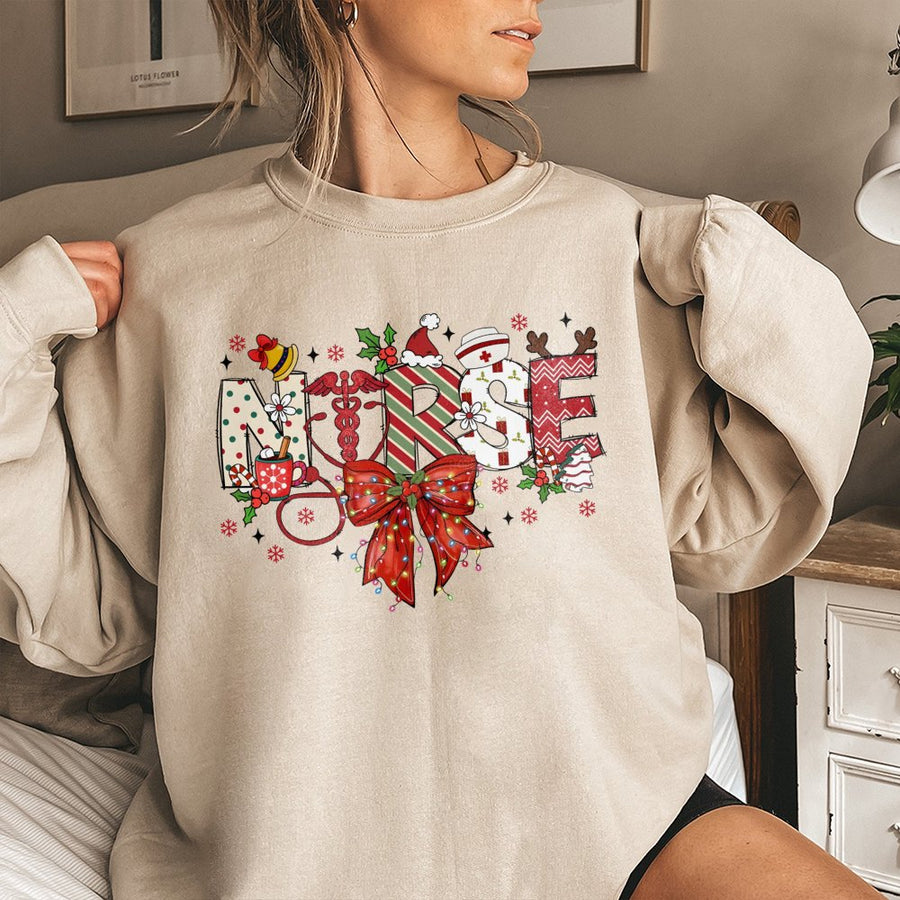 Christmas Nurse Sweatshirt | Festive Stethoscope Holiday Graphic Design | Soft Cotton Blend Unisex Apparel | Unique RN Gift for Healthcare Workers