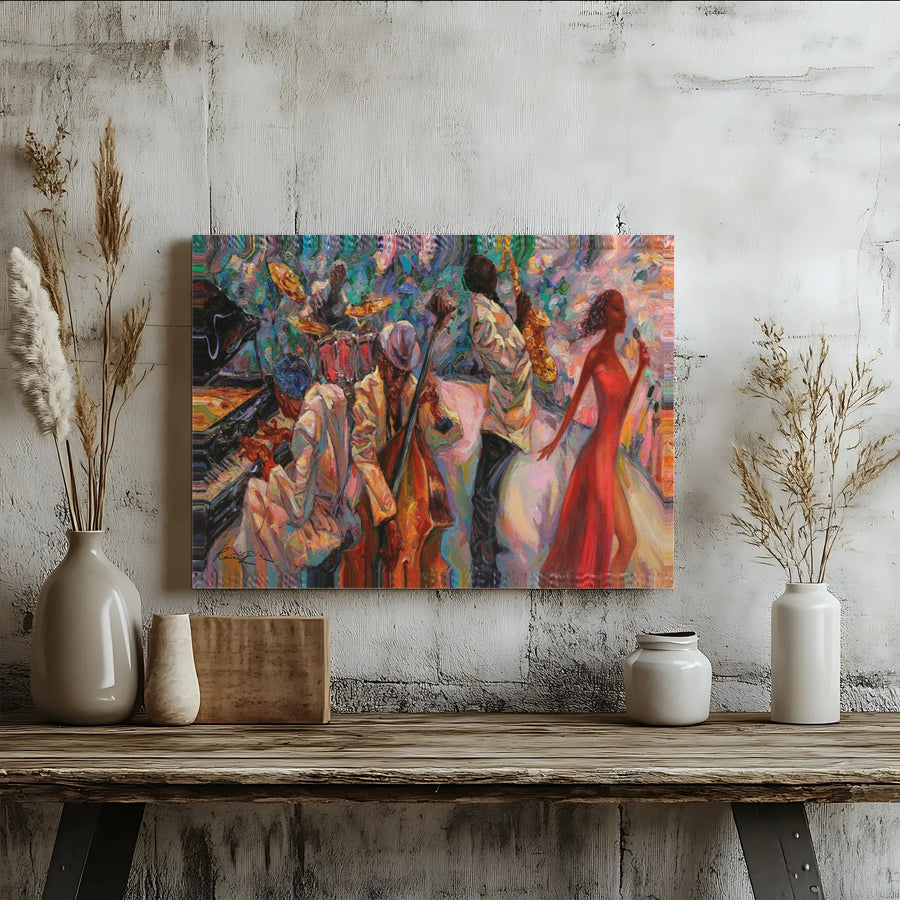 Abstract Jazz Band Canvas Wall Art | Vibrant Music Club Painting | Premium Fade-Resistant Print | Collector's Gift for Music Lover