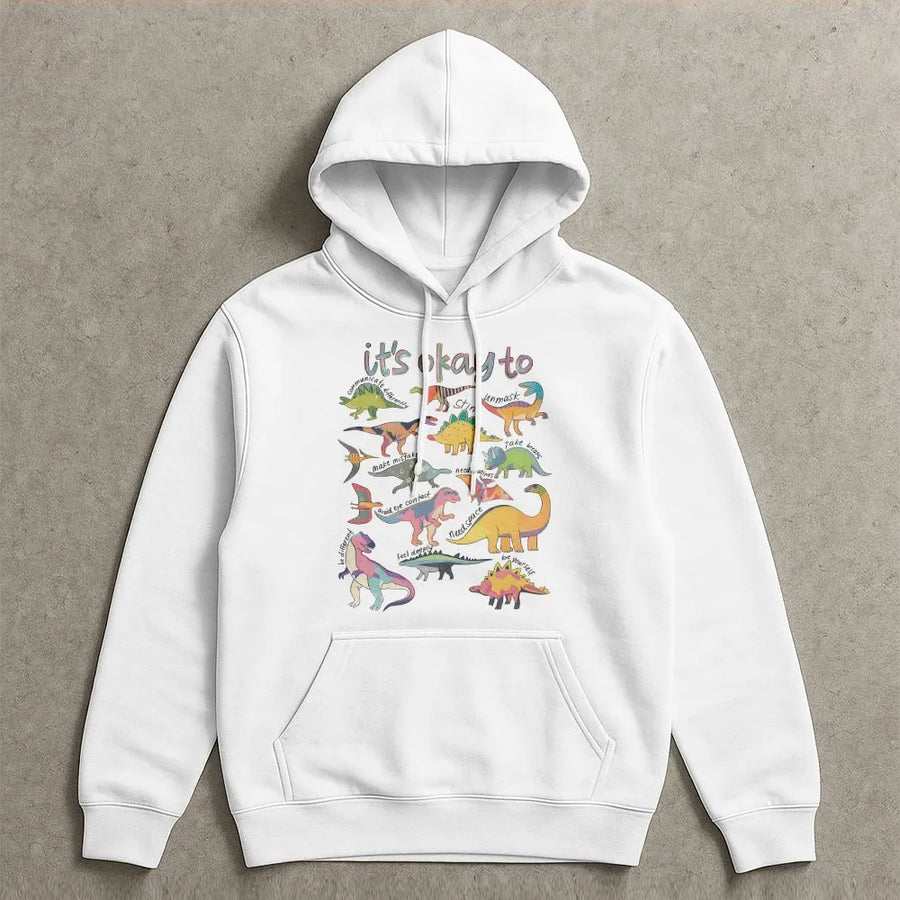 Autism Awareness Dinosaur Hoodie | It's Okay To Be Different Graphic | Soft Cotton-Poly Blend | Gift for Special Ed Teacher & Autism Mom