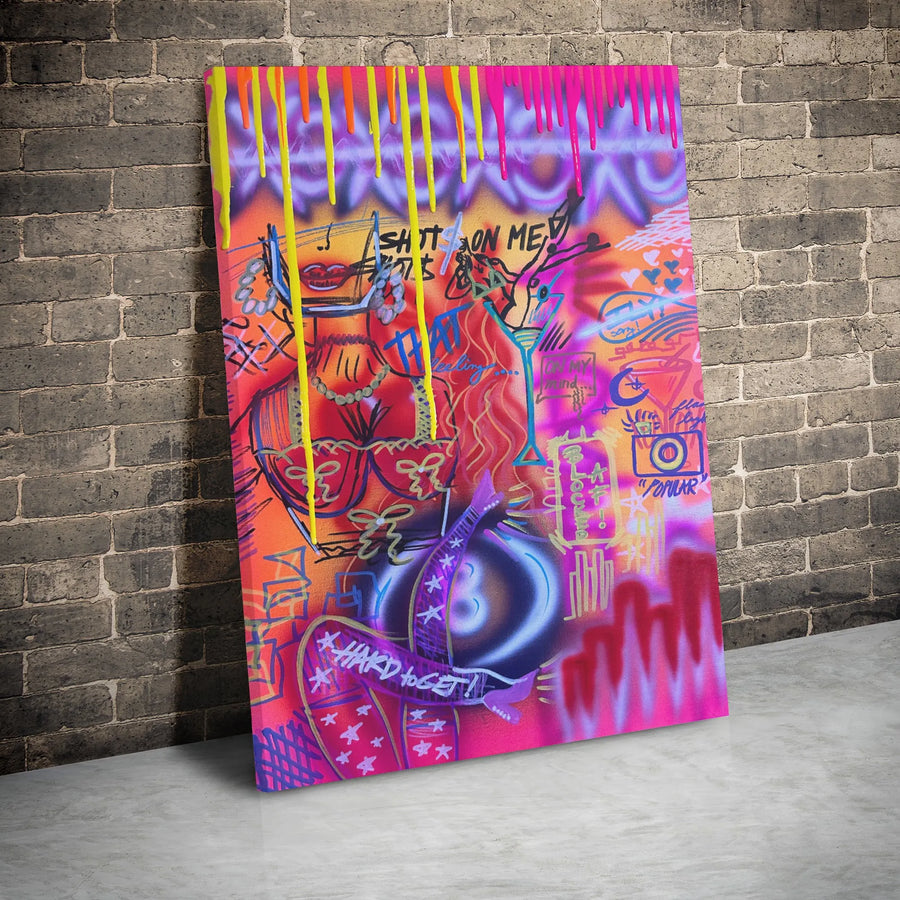 Neon Graffiti Canvas Wall Art | Urban Street Style Pop Art Print | Premium 1.25-Inch Gallery Wrap | Edgy Home Decor For Apartment Or Studio