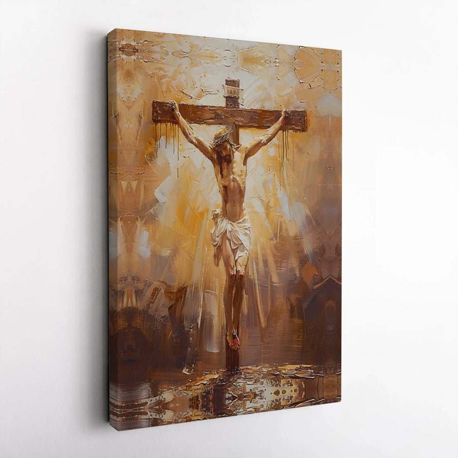 Jesus on the Cross Canvas Print | Abstract Crucifixion Textured Art | Premium Gallery Wrapped Canvas | Religious Faith Home Decor Gift