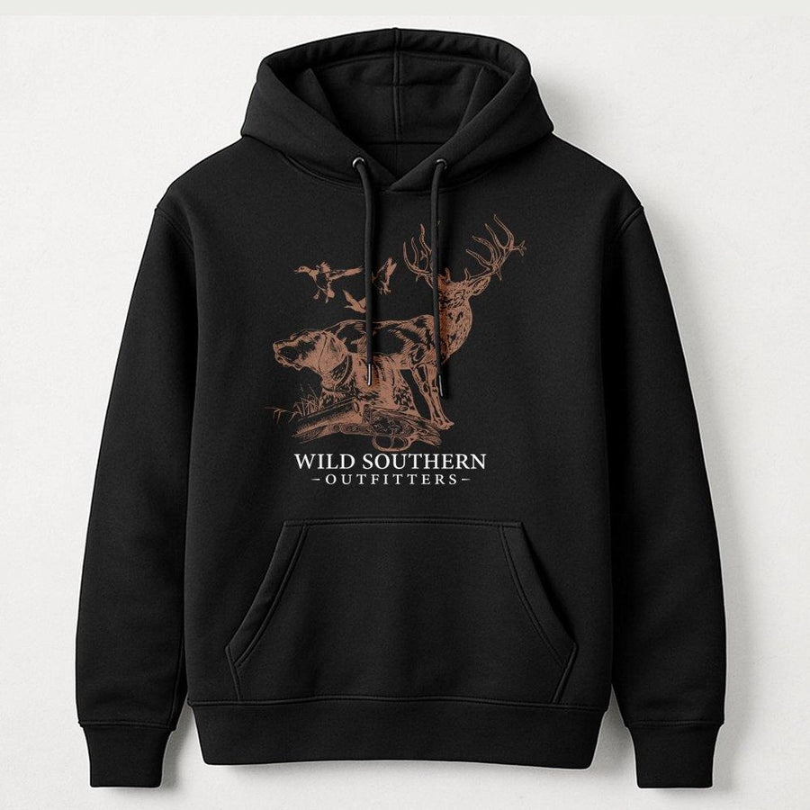 Hunting Hoodie | Vintage Deer and Bird Sketch Graphic | Premium Cotton Blend | Unisex Gift for Outdoorsmen and Country Lovers