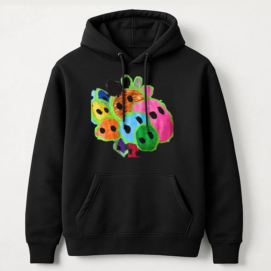 Colorful Abstract Animal Art Hoodie | Quirky Kids Drawing Graphic | Premium Cotton Blend | Unisex Artistic Streetwear Gift