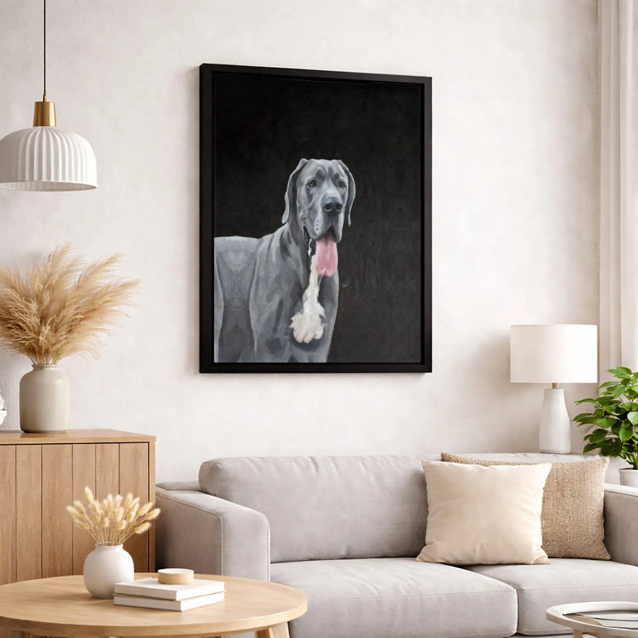 Great Dane Dog Portrait Canvas | Artistic Blue Canine Wall Art | Premium Gallery Wrapped Print | Unique Dog Lover Gift