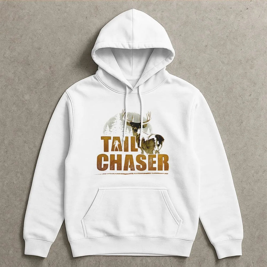 Tail Chaser Deer Hunting Hoodie | Retro Whitetail Buck Graphic | Premium Cotton Blend | Gift for Hunter & Outdoor Enthusiast