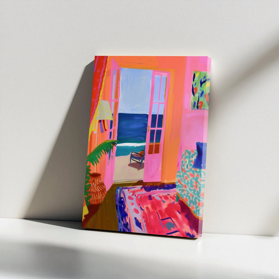 Vibrant Beach House Canvas Print | Abstract Coastal Interior Painting | Premium Thick Gallery Wrap Canvas | Modern Living Room Wall Decor Gift