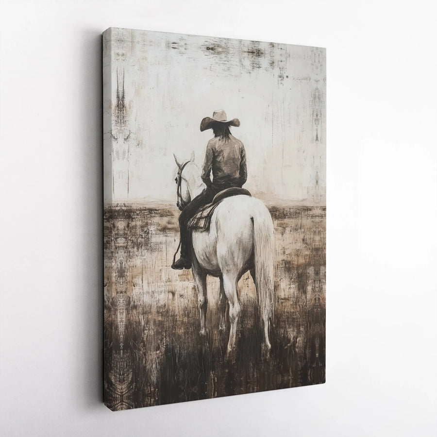 Rustic Western Cowboy Canvas | Desert Horseback Rider Art | Premium Gallery Wrapped Decor | Farmhouse Wall Art for Home Office