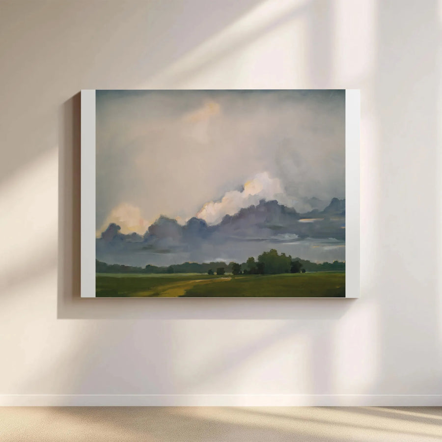Landscape Canvas Wall Art | Traveling Light Moody Cloudscape Painting | Premium 1.25" Thick Profile Canvas | Living Room & Office Wall Decor Gift