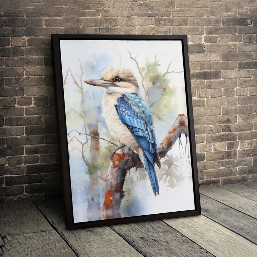 Watercolor Kookaburra Wall Art | Australian Bird Nature Print | Premium Gallery Wrapped Canvas | Home Office Decor Gift for Bird Lovers