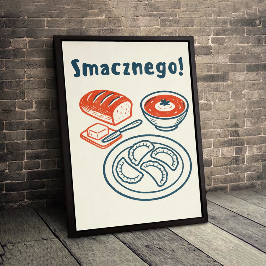 Smacznego Polish Food Wall Art | Pierogi Soup Bread Kitchen Illustration | Premium Gallery Canvas | Traditional Culinary Gift for Polish Heritage