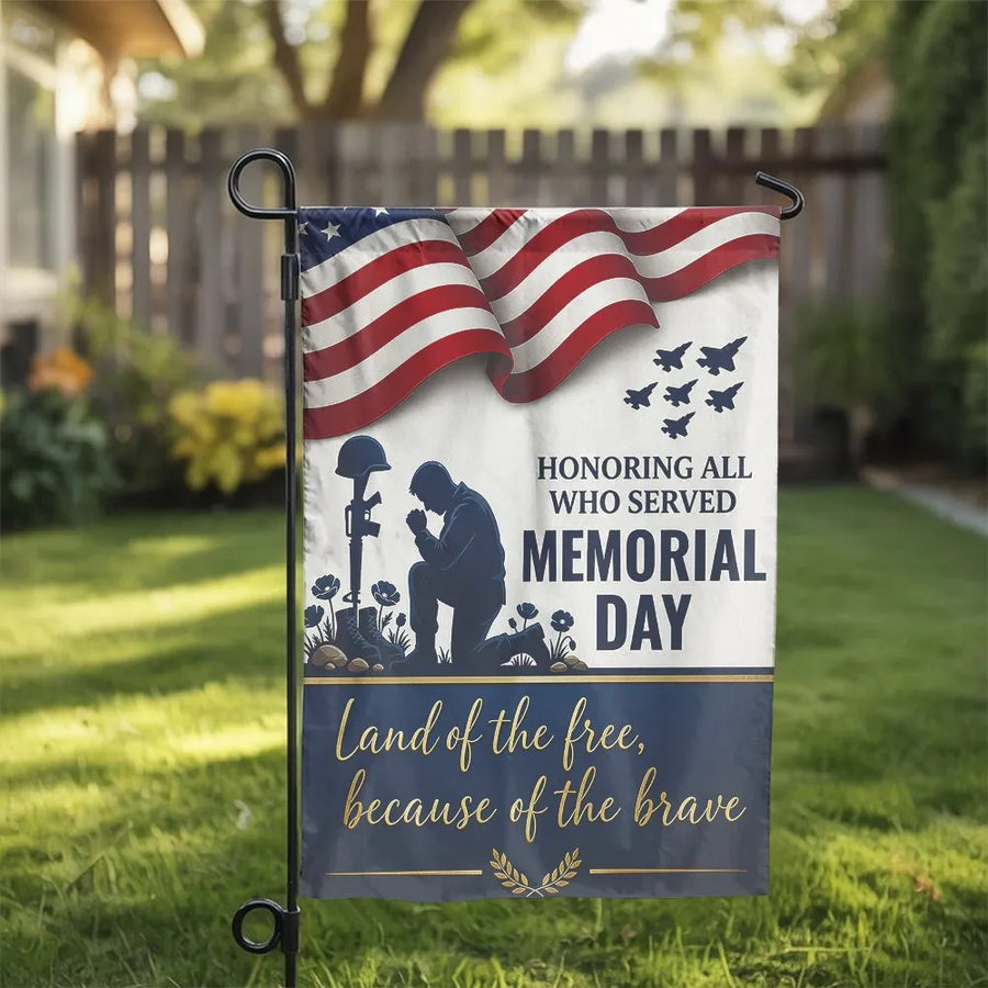 Memorial Day Garden Flag | Honoring All Who Served Kneeling Soldier | Double Sided Polyester | Premium Patriotic Yard Decor Gift