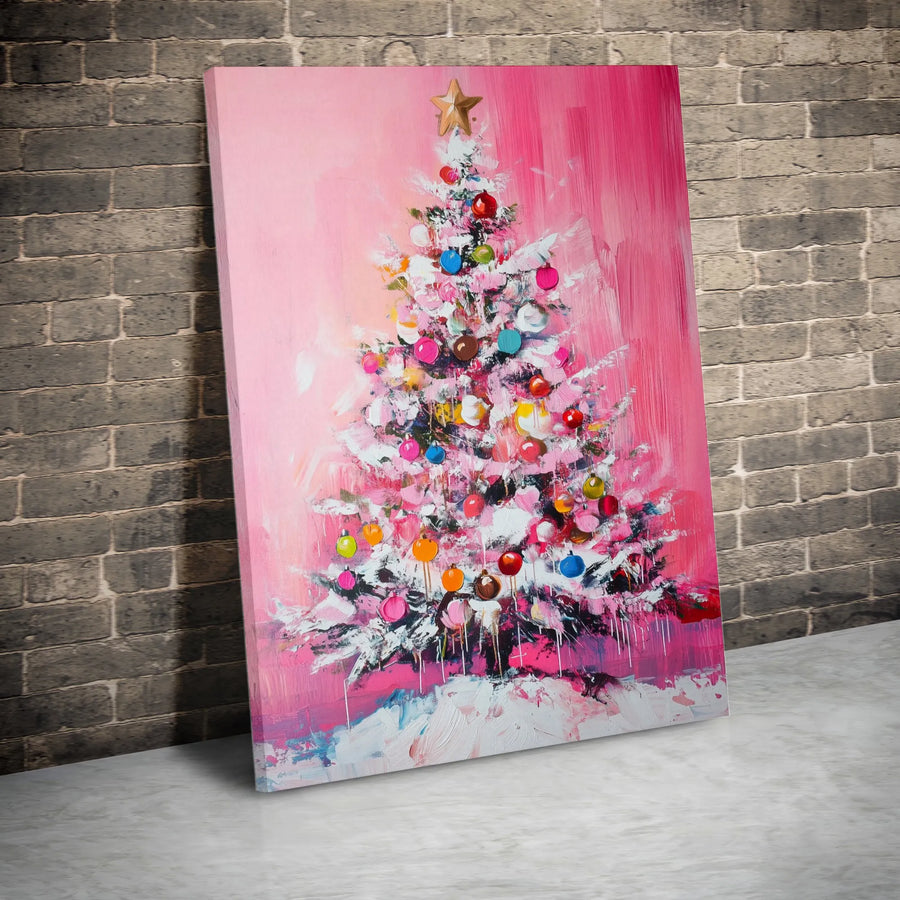 Pink Christmas Tree Canvas Wall Art | Abstract Holiday Decor Print | Premium Fade-Resistant Gallery Wrap | Festive Gift for Home Office