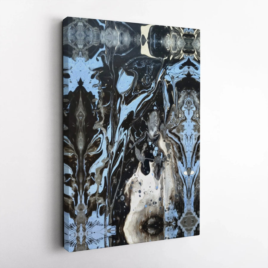 Abstract Marble Canvas Wall Art | Symmetrical Blue Black White Fluid Painting | 1.25 Inch Gallery Wrap | Modern Home Office Decor Gift