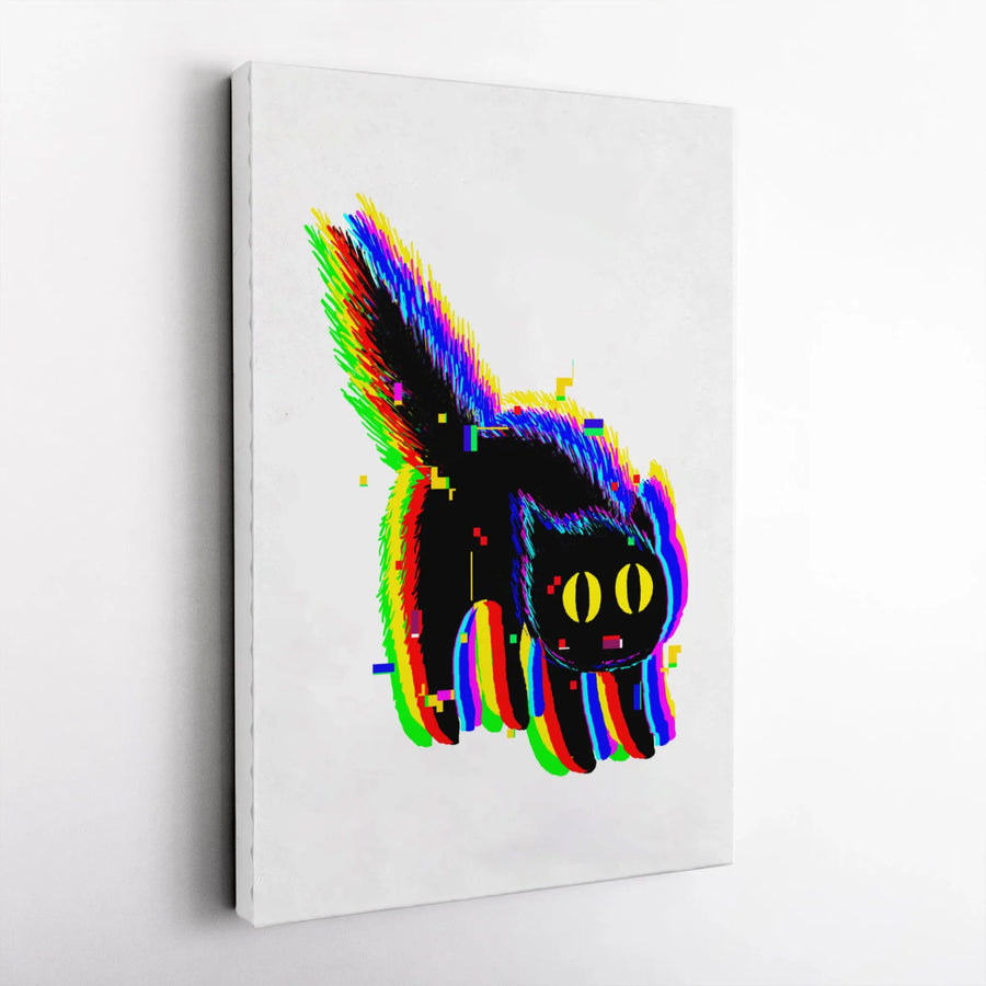 Glitch Cat Canvas Wall Art | Colorful Glitchcore Aesthetic | Premium Frameless Canvas | Modern Home Decor Gift for Cat Lovers