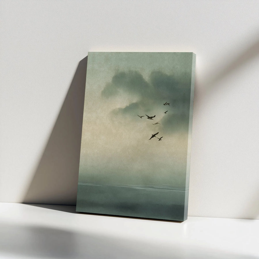 Moody Birds Canvas Wall Art | Atmospheric Coastal Landscape Print | Premium Gallery Wrap Canvas | Minimalist Home Decor Gift