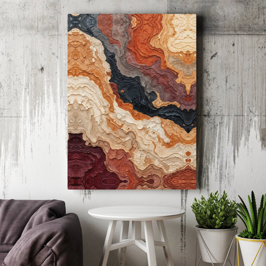 Geological Abstract Canvas Art | Layered Earth Strata Print | Premium Thick Gallery Wrap | Modern Wall Decor for Living Room