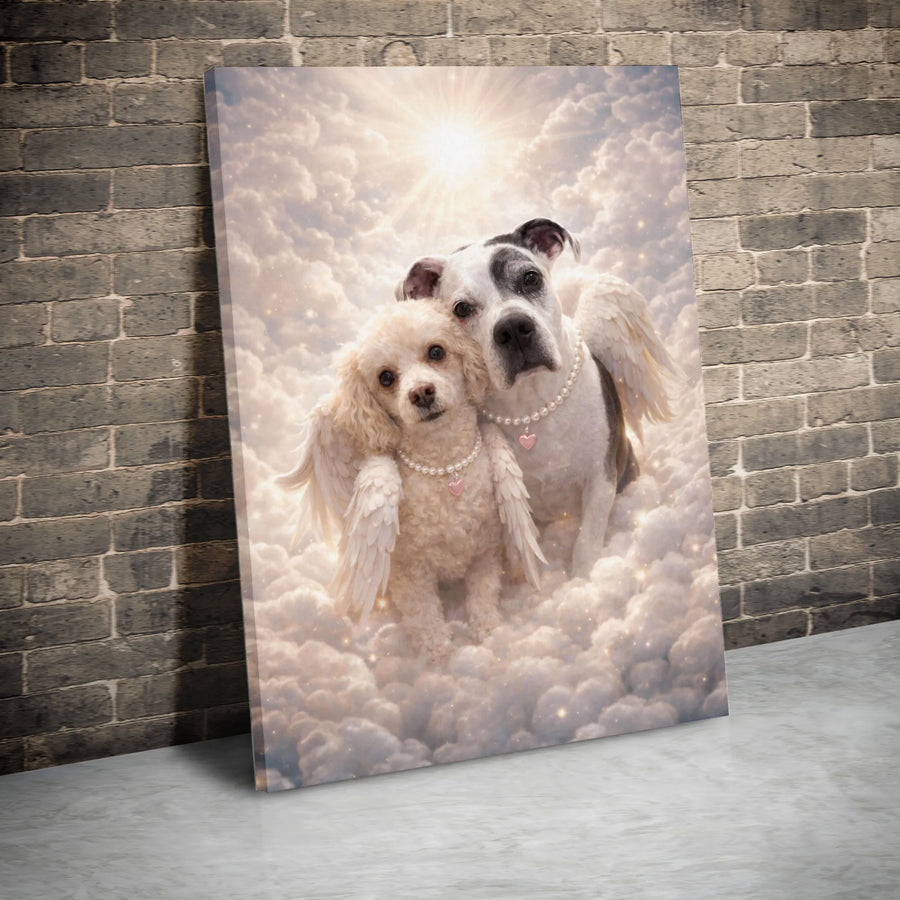 Dog Memorial Canvas | Two Dogs with Angel Wings in Heaven | Premium Gallery Wrapped Art | Sympathy Gift for Pet Loss