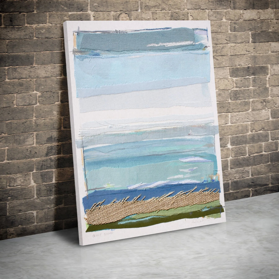 Abstract Coastal Vertical Canvas | Textured Fabric Collage Print | Premium Gallery Wrapped Canvas | Modern Beach House Decor Gift