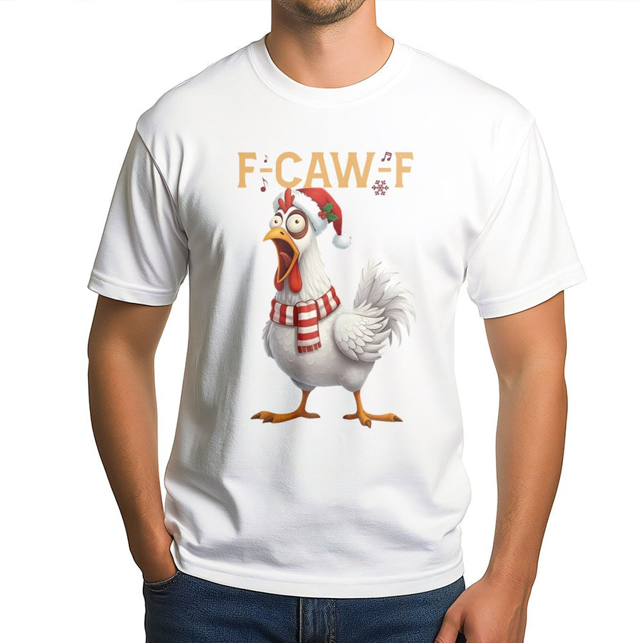Funny Chicken Christmas T-Shirt | F-Caw-F Music Note Design | Premium Soft Cotton Tee | Humorous Holiday Gift for Poultry Lovers
