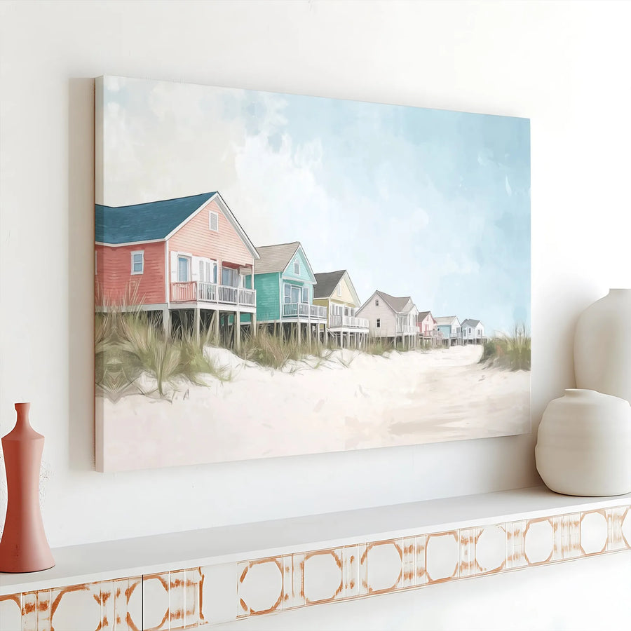 Coastal Beach House Canvas Wall Art | Watercolor Seascape Painting | Premium Fade-Resistant Print | Nautical Home Decor Gift