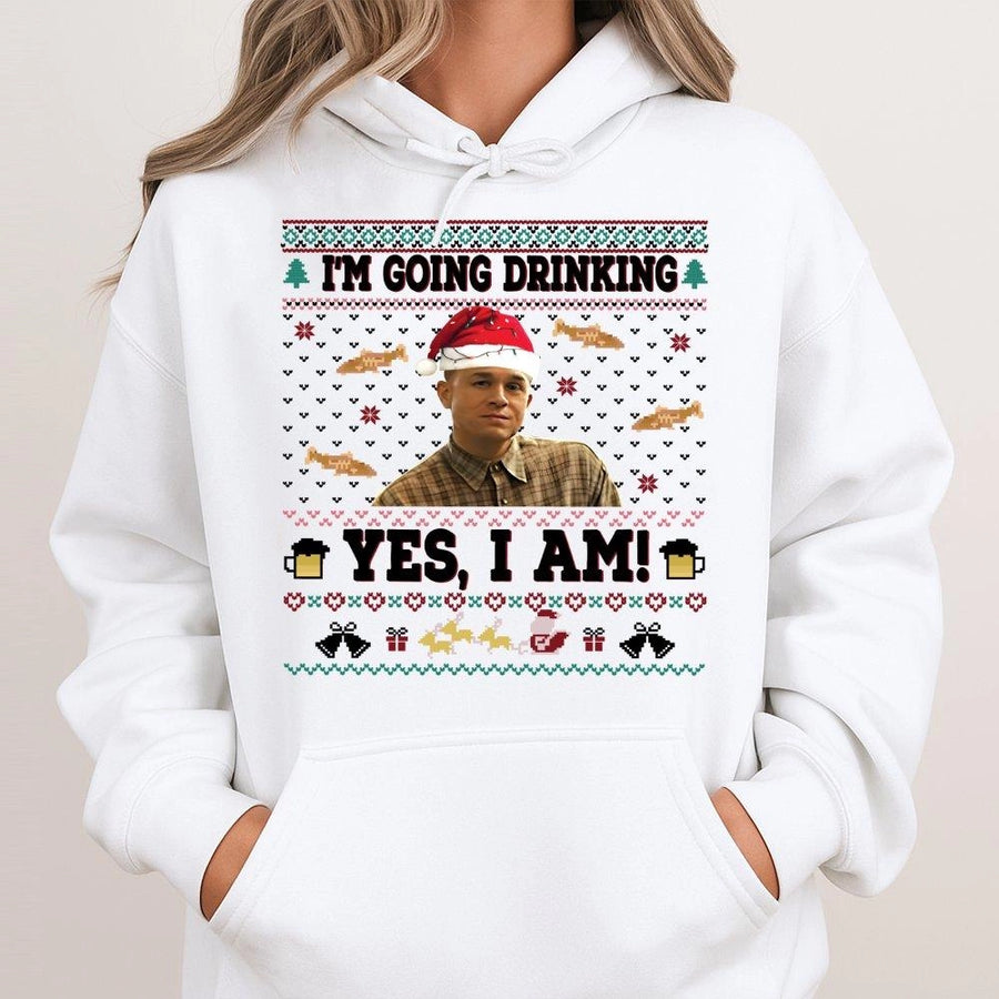 I'm Going Drinking Yes I Am Ugly Christmas Hoodie | Funny Meme Quote Graphic Sweatshirt | Premium Cotton Blend | Gift for Him Her Comedy Fan