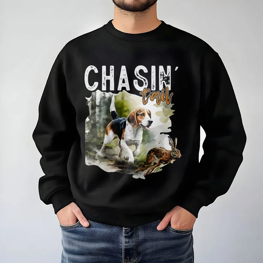 Beagle Hunting Sweatshirt | Chasin' Tail Watercolor Dog Art | Premium Cotton Blend Crewneck | Outdoor Gift For Hunters And Dog Lovers