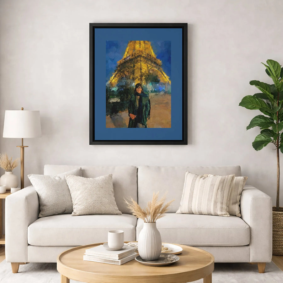 Eiffel Tower Canvas Print | Impressionist Paris Night Portrait | Premium Gallery Wrap Wall Art | Romantic Travel Decor Gift