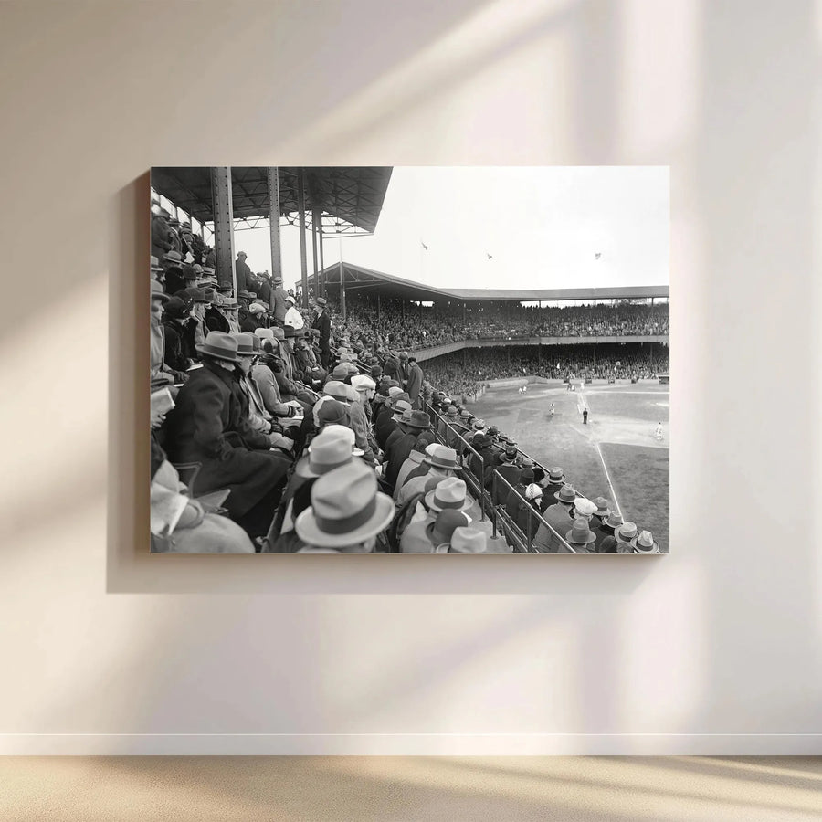 Vintage Baseball Stadium Canvas Print | Retro Black and White Crowd Photography | 1.25-Inch Gallery Wrap | Gift for Sports History Buffs