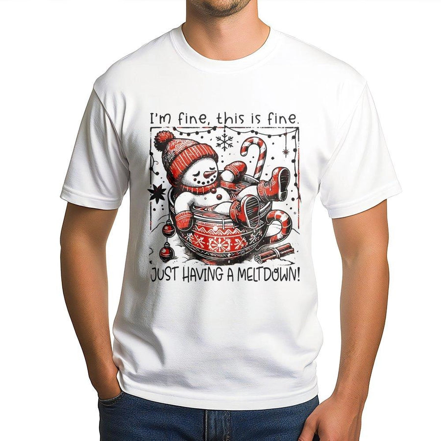 Funny Snowman T-Shirt | I'm Fine This Is Fine Meltdown Design | Premium 100% Cotton Graphic Tee | Cute Winter Holiday Gift for Adults
