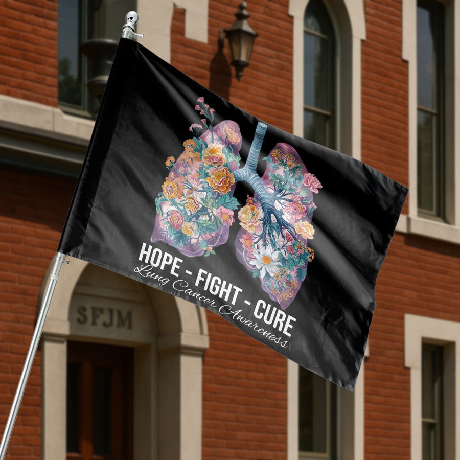 Lung Cancer Awareness Flag | Floral Lungs Hope Fight Cure Design | Premium Fade-Resistant Polyester | Inspirational Outdoor Garden House Banner