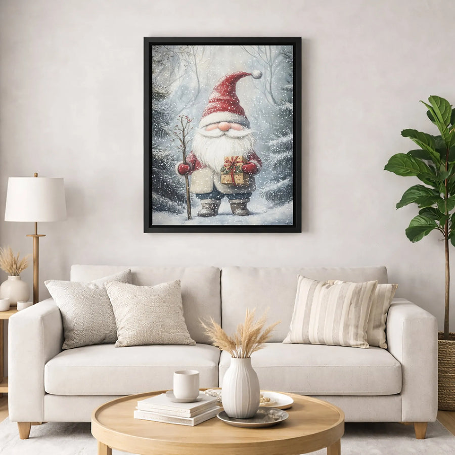 Christmas Gnome Canvas Wall Art | Snowy Winter Forest Scene | Premium Fade-Resistant Print | Holiday Home Decor Gift for Family