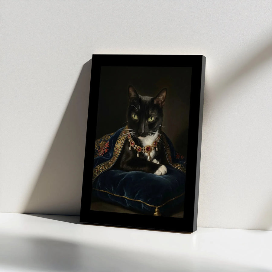 Royal Cat Portrait Canvas | Regal Black Cat Renaissance Painting | Premium Thick Gallery Wrap Wall Art | Unique Collector's Gift for Cat Lover