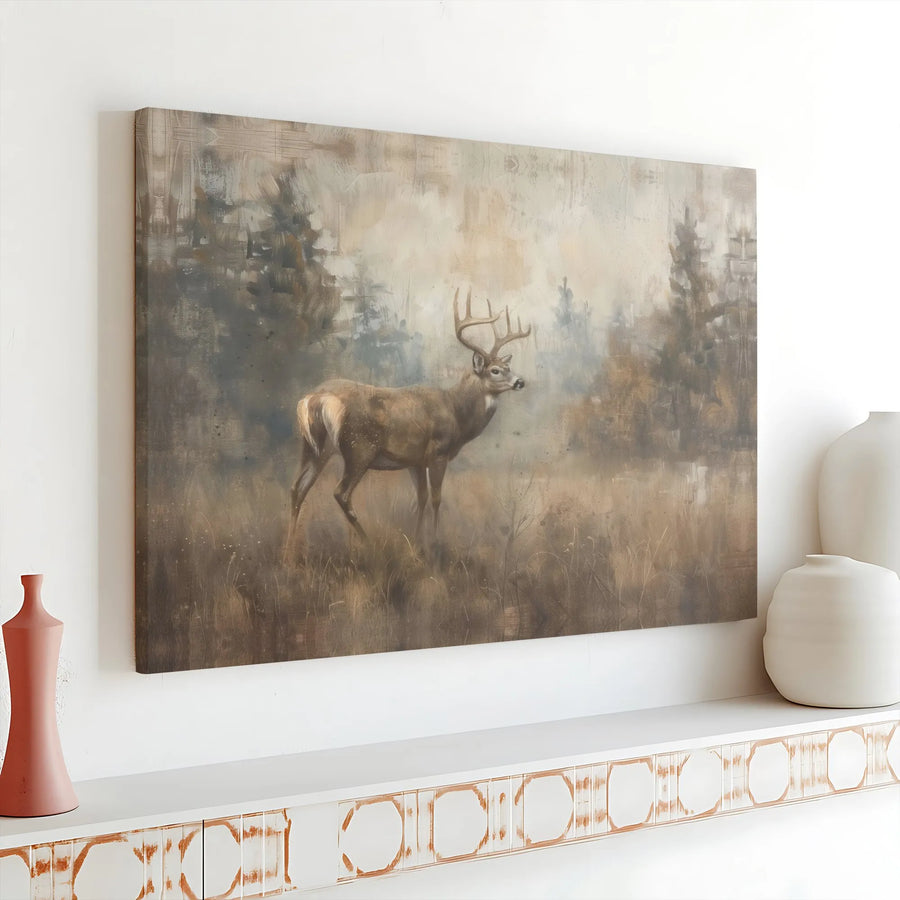 Whitetail Deer Canvas Wall Art | Rustic Forest Wildlife Painting | Gallery Wrapped Premium Decor | Nature Lover Gift for Cabin Home