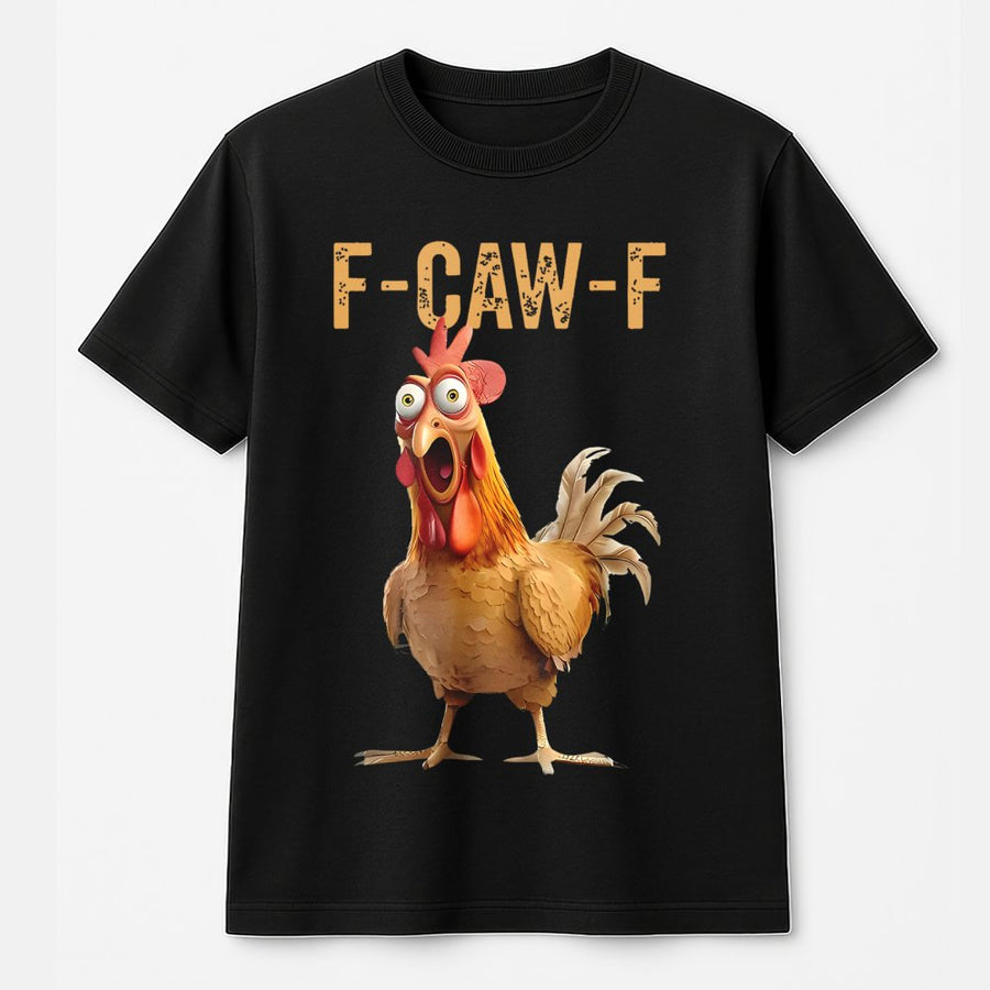 Funny Chicken T-Shirt | F-Caw-F Screaming Rooster Graphic | 100% Cotton Premium Tee | Unique Farm Animal Gift for Men and Women