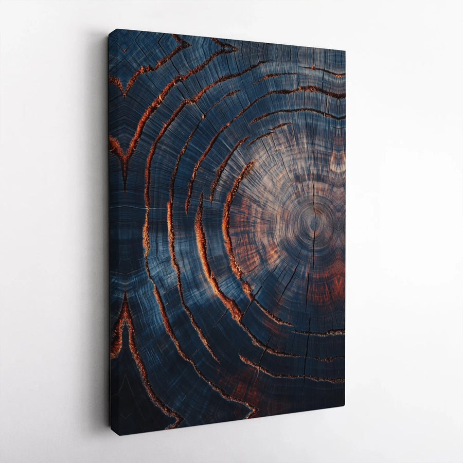 Abstract Tree Ring Canvas Wall Art | Blue and Orange Wood Grain Texture | 1.25 Inch Gallery Wrap | Modern Home Office Decor Gift